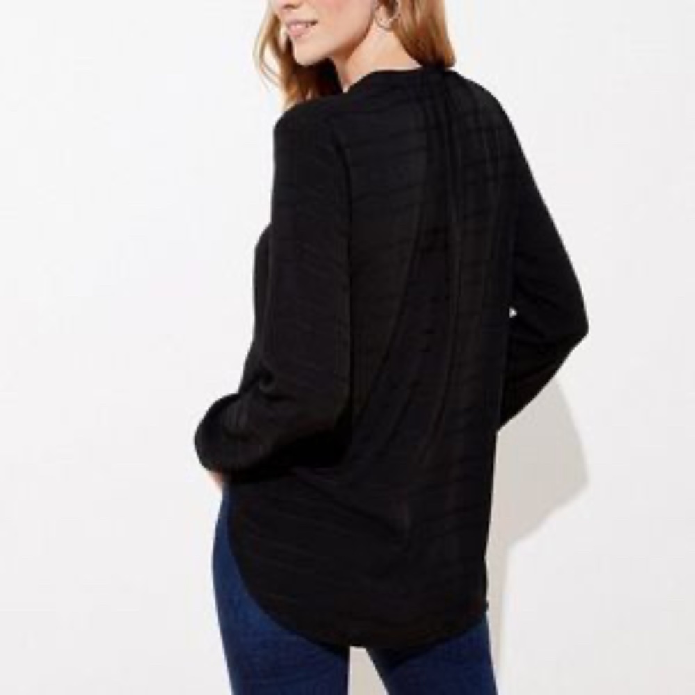 NWT LOFT Black Stitch-Detail Textured Stripe Button-Up Long Sleeve Tunic Top - Picture 3 of 12